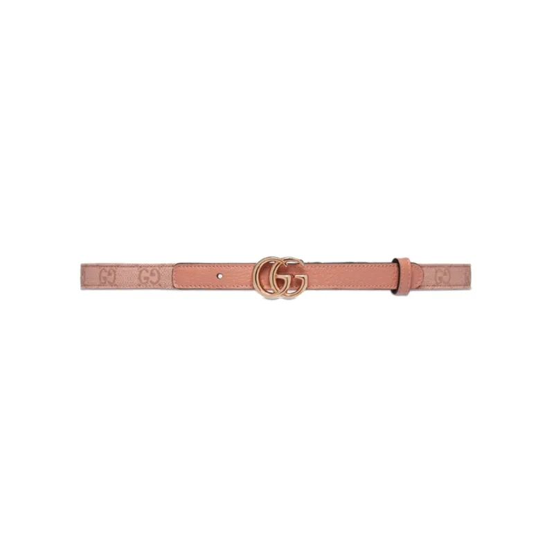 GUCCI Double G Buckle Slim Belt Leather Belts Women's Pink Width: 2CM-0