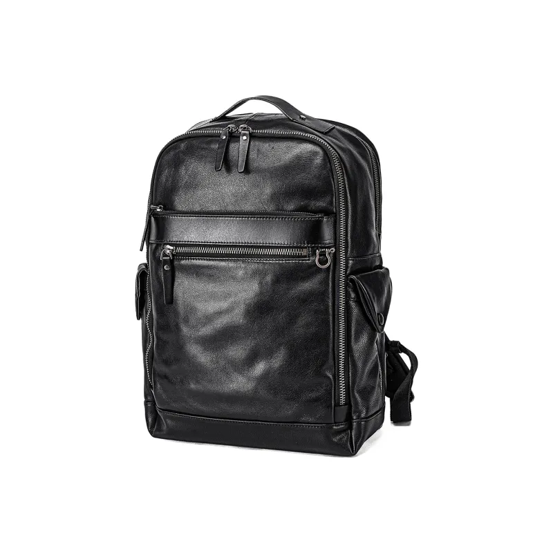 Ace Paul Cow Leather Backpack Large Size Men's Black-1