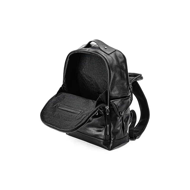 Ace Paul Cow Leather Backpack Large Size Men's Black-5