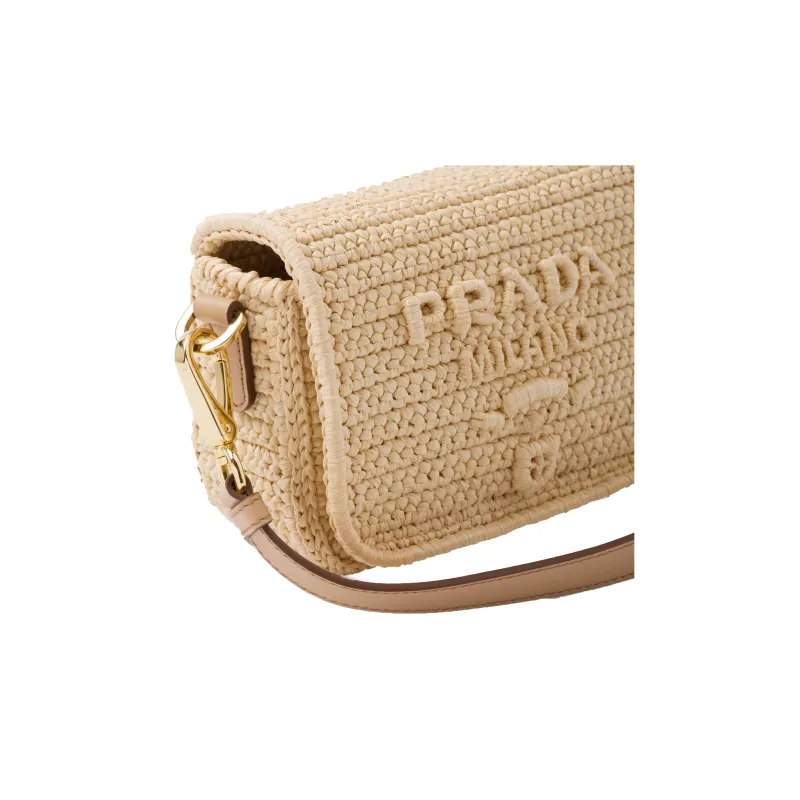 PRADA Raffia With Leather Crossbody Bag Shoulder Bag Women's Light Umber-3