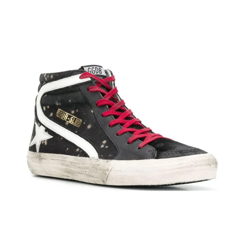 Golden Goose Slide High-Top Skateboard Shoes Men's Black Vintage Version-2