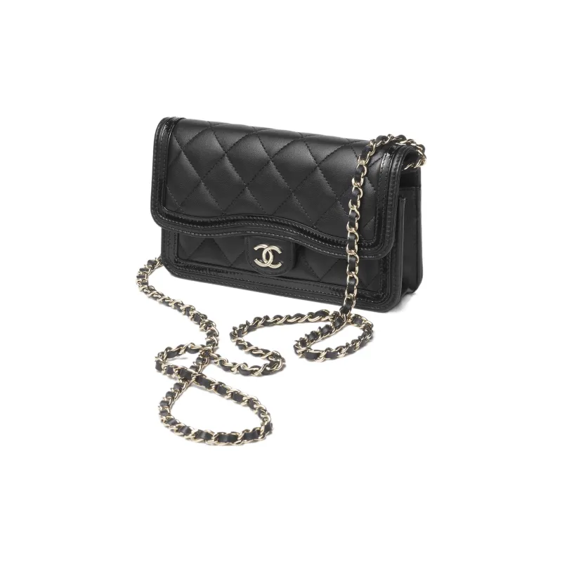CHANEL Lambskin Patent Leather Calfskin Crossbody Bag, Shoulder Bag Women's Black-1