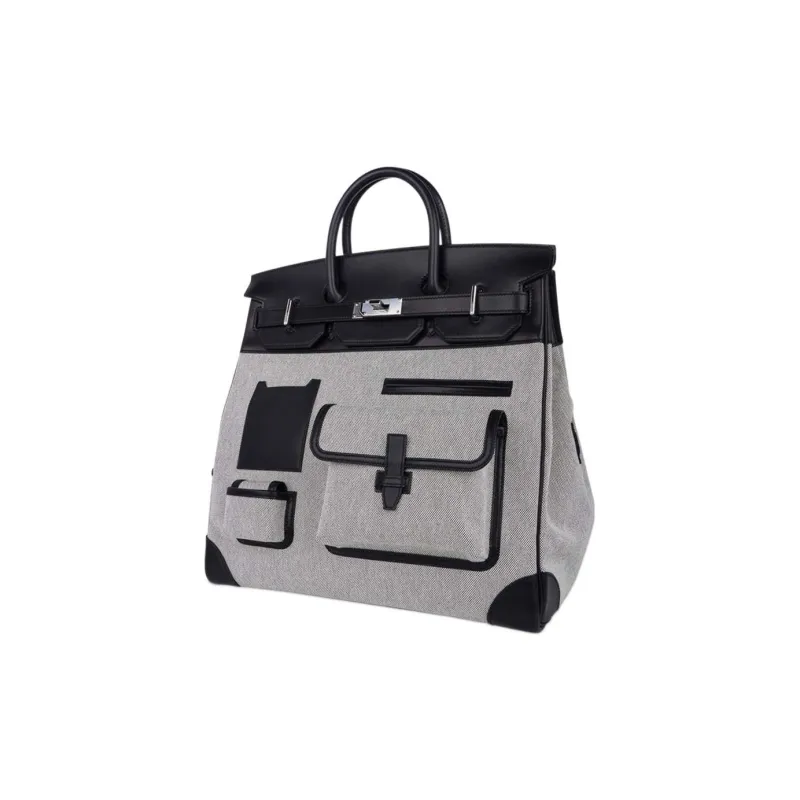 HERMES Birkin Canvas With EV Leather Canvas Bag, Birkin Bag, Handbag Regular Women's Gray-1