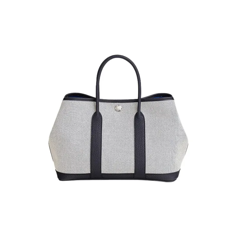 HERMES Garden Party Canvas With Leather Garden Bag Canvas Bag Handbag Unisex Light Beige/Indigo-0