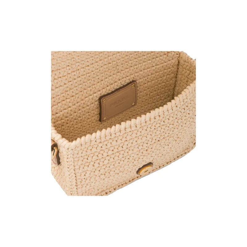 PRADA Raffia With Leather Crossbody Bag Shoulder Bag Women's Light Umber-4