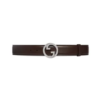 GUCCI Solid Color Cut-Out Decoration Smooth Buckle Leather Belts Women's Brown Width: 4cm