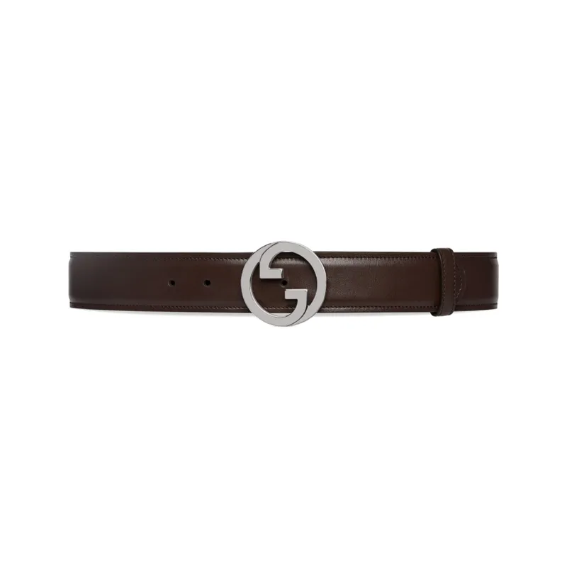 GUCCI Solid Color Cut-Out Decoration Smooth Buckle Leather Belts Women's Brown Width: 4cm-0