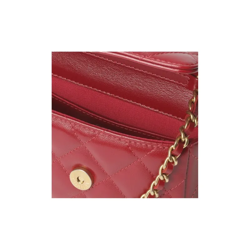 CHANEL Lambskin Shoulder Bag, Crossbody Bag, Handbag Women's Red-3