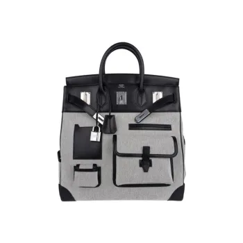 HERMES Birkin Canvas With EV Leather Canvas Bag, Birkin Bag, Handbag Regular Women's Gray