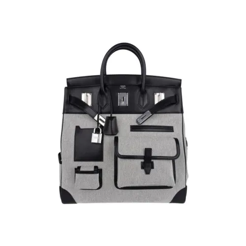 hermes brioni Cotton Canvas With EV Leather Canvas Bag, Cotton Bag, Handbag Regular Women's Gray