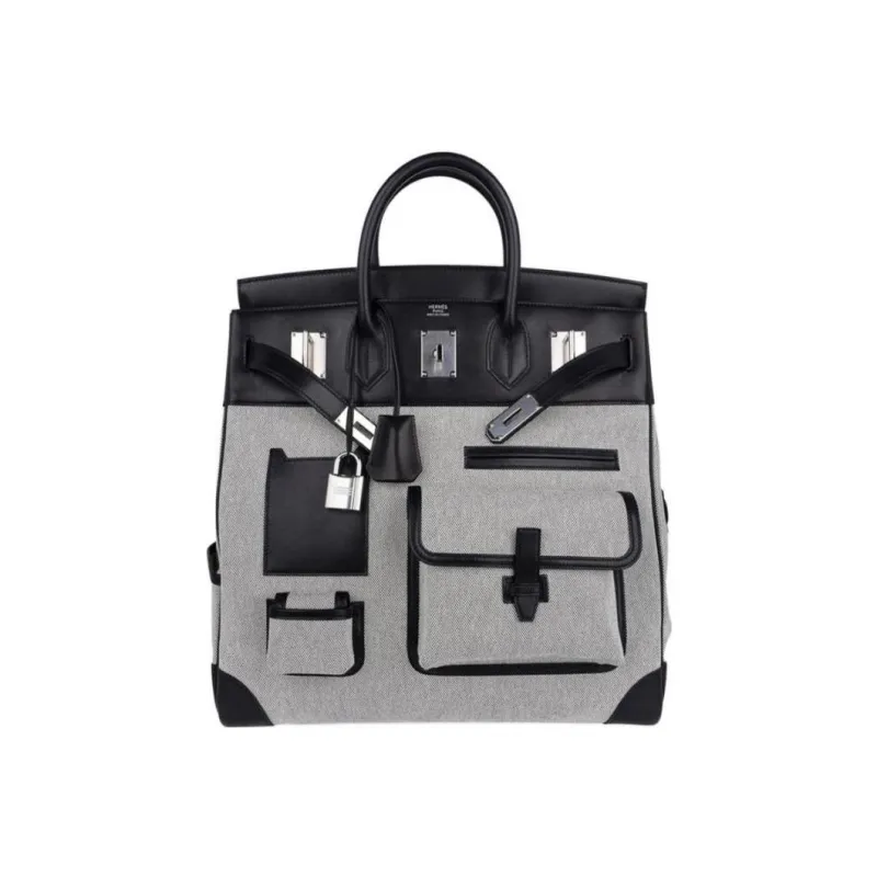 HERMES Birkin Canvas With EV Leather Canvas Bag, Birkin Bag, Handbag Regular Women's Gray-0
