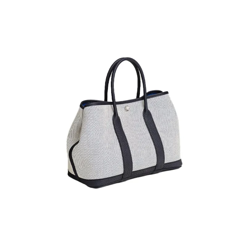 HERMES Garden Party Canvas With Leather Garden Bag Canvas Bag Handbag Unisex Light Beige/Indigo-1