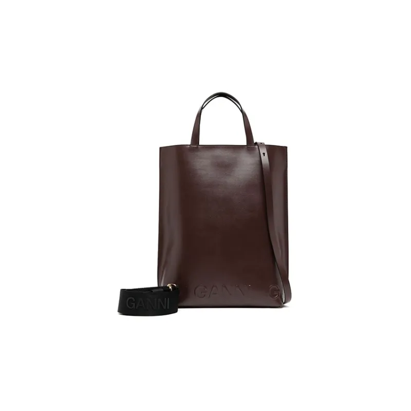 GANNI Banner Recycled Leather Tote Bag Shopping Bag Shoulder Bag Crossbody Bag Handbag Women's Chocolate-2