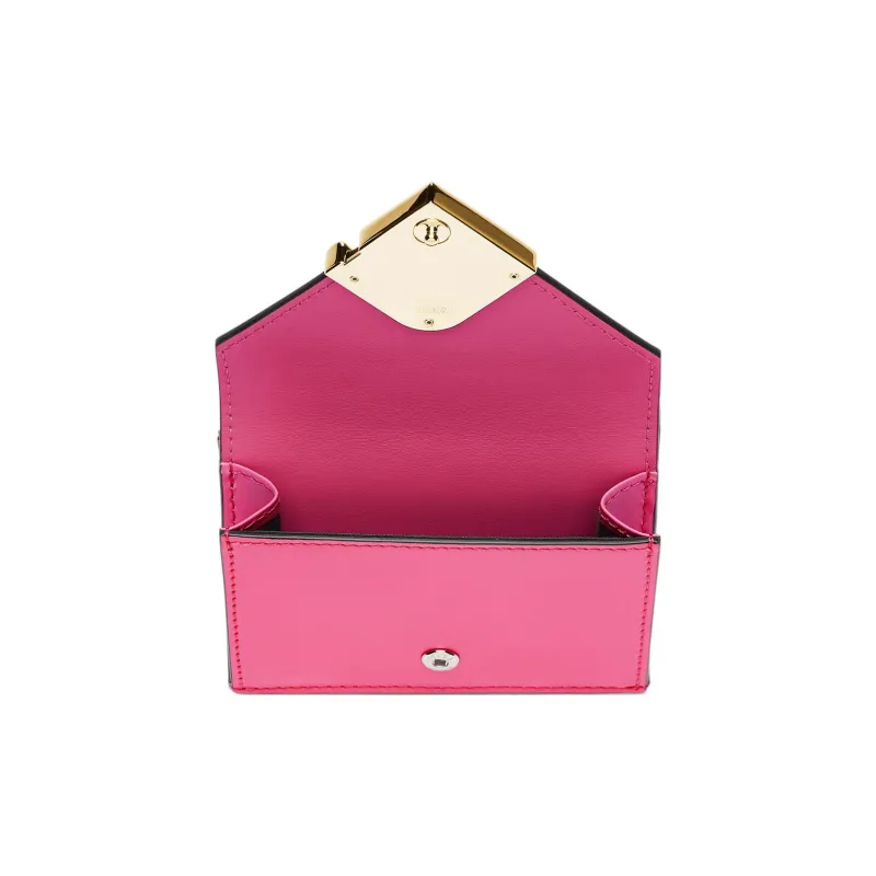 FENDI FF Diamonds Series Calfskin Money Clip Card Holder Wallet Medium Size Women's Fuchsia/Dark Pink-2