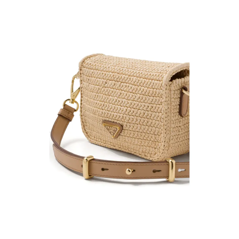 PRADA Raffia With Leather Crossbody Bag Shoulder Bag Women's Light Umber-5