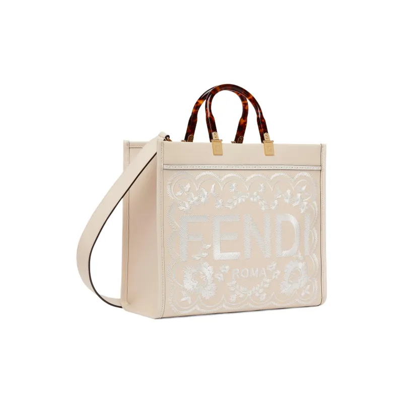 FENDI Sunshine Calfskin Tote Bag Shopping Bag Handbag Medium Size Women's Pink White-1