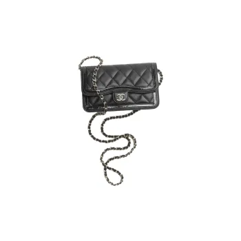 CHANEL Lambskin Patent Leather Calfskin Crossbody Bag, Shoulder Bag Women's Black