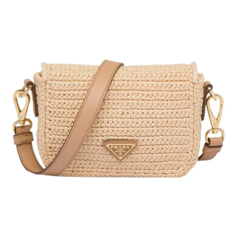 PRADA Raffia With Leather Crossbody Bag Shoulder Bag Women's Light Umber-1