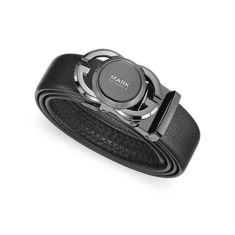FAIRWHALE Litchi Grain Design, Automatic Buckle Genuine Leather Belts Men's Width 3.5CM-4