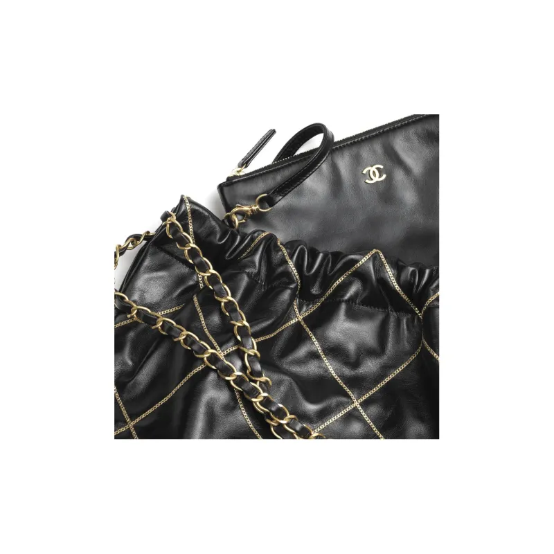CHANEL 22Bag Bright Calfskin Bucket Bag, Shoulder Bag, Crossbody Bag Women's Black-3
