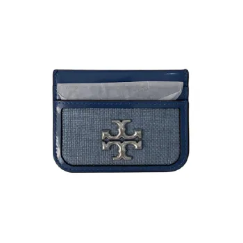 TORY BURCH Eleanor Leather Patchwork Coin Purse Wallets Card Holders Women's Blue