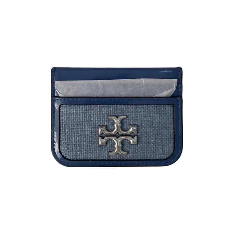 TORY BURCH Eleanor Leather Patchwork Coin Purse Wallets Card Holders Women's Blue-0