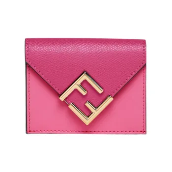 FENDI FF Diamonds Series Calfskin Money Clip Card Holder Wallet Medium Size Women's Fuchsia/Dark Pink