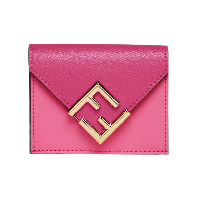 FENDI FF Diamonds Series Calfskin Money Clip Card Holder Wallet Medium Size Women's Fuchsia/Dark Pink-0