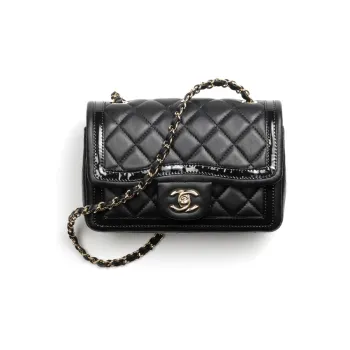 CHANEL Classic Flap CF Lambskin With Patent Leather Calfskin Over The Shoulder Bag Crossbody Bag Mini Women's Black