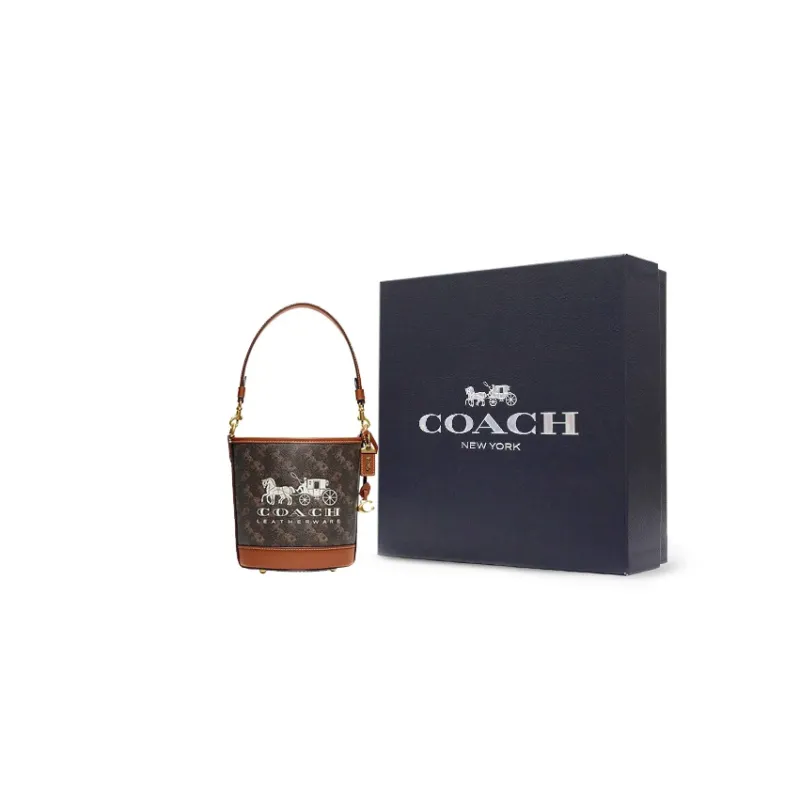 COACH Cow Leather Bucket Bag Handbag Crossbody Bag Mini Women's Black & Brown-5