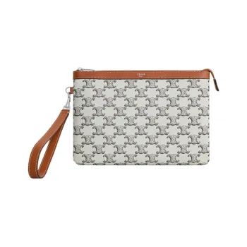 CELINE Canvas-paneled Calfskin Trim Canvas Bag Clutches Regular Women's Tan/Beige