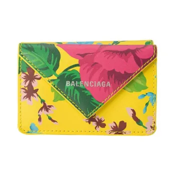 Balenciaga PAPIER Calfskin Wallet Mini Women's Yellow/Multicolor