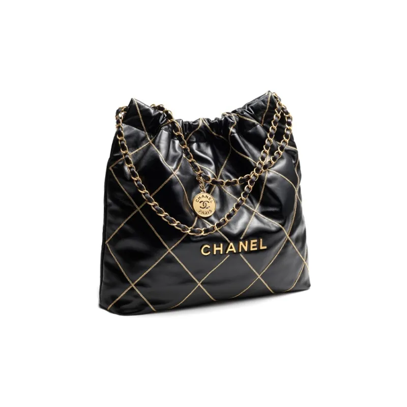CHANEL 22Bag Bright Calfskin Bucket Bag, Shoulder Bag, Crossbody Bag Women's Black-1