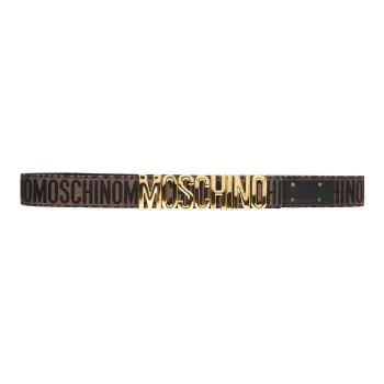 MOSCHINO Letter Emblem Smooth Buckle Leather Belts Women's Brown