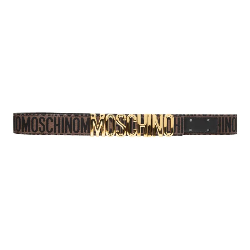 MOSCHINO Letter Emblem Smooth Buckle Leather Belts Women's Brown-0