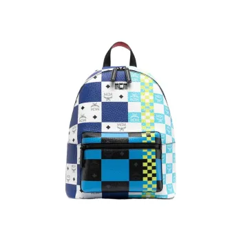 MCM Leather Backpack Medium Size Unisex Blue White Multicolor