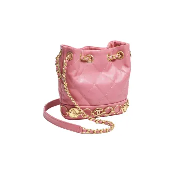 CHANEL Calfskin Bucket Bags Shoulder Bag Crossbody Bag Small Size Women's Pink