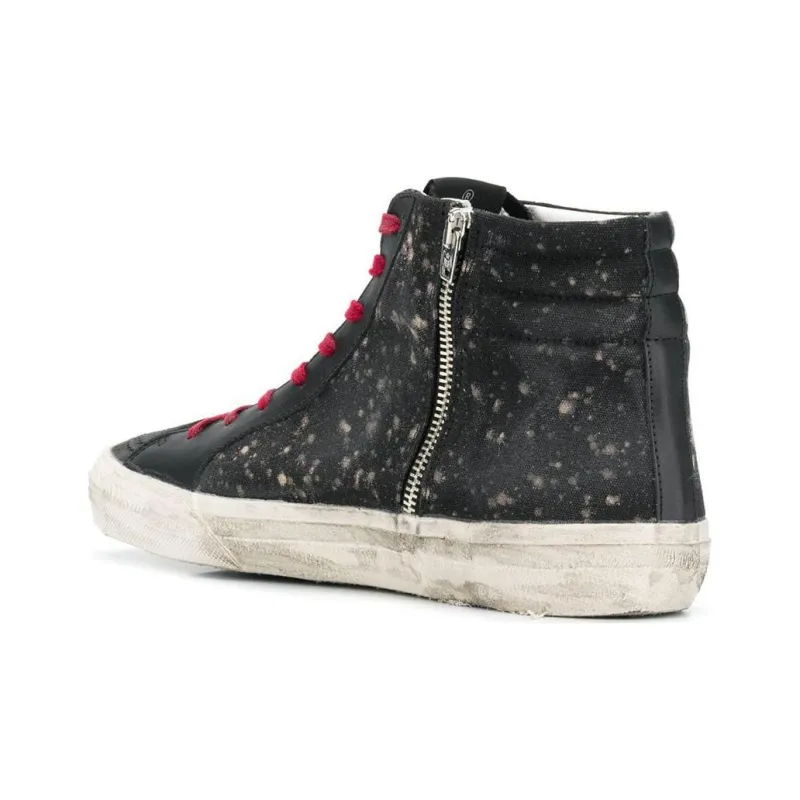Golden Goose Slide High-Top Skateboard Shoes Men's Black Vintage Version-3
