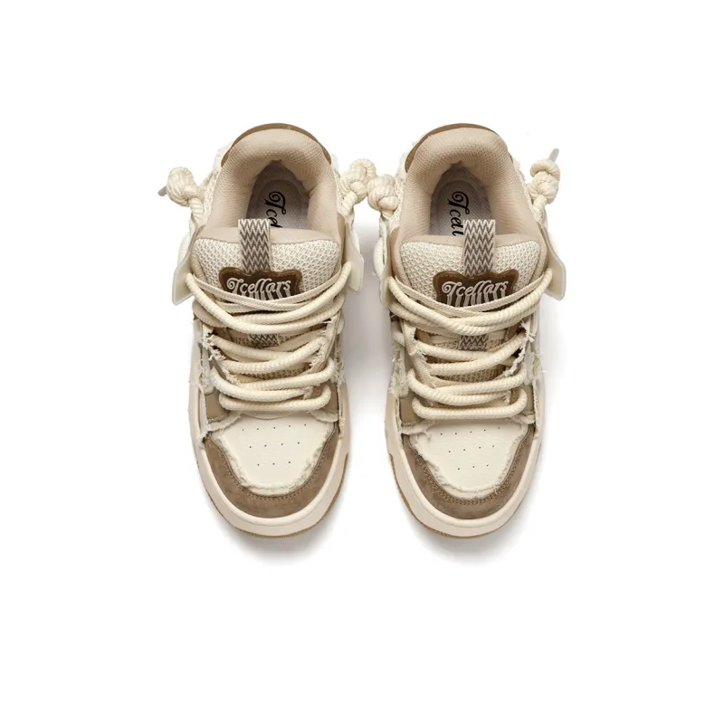 TCELLARS Mid Top Skateboard Shoes Unisex Linen Brown-4