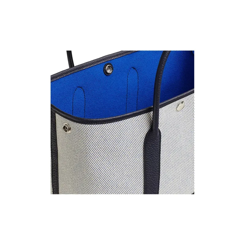HERMES Garden Party Canvas With Leather Garden Bag Canvas Bag Handbag Unisex Light Beige/Indigo-4