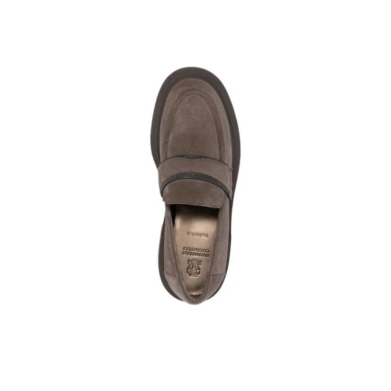 Brunello Cucinelli Slip on Suede Leather Loafers Women's-4