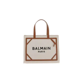 BALMAIN B-ARMY Cotton With Linen Tote Bag Shopping Bag Handbag Medium Size Women's Chestnut/Brown