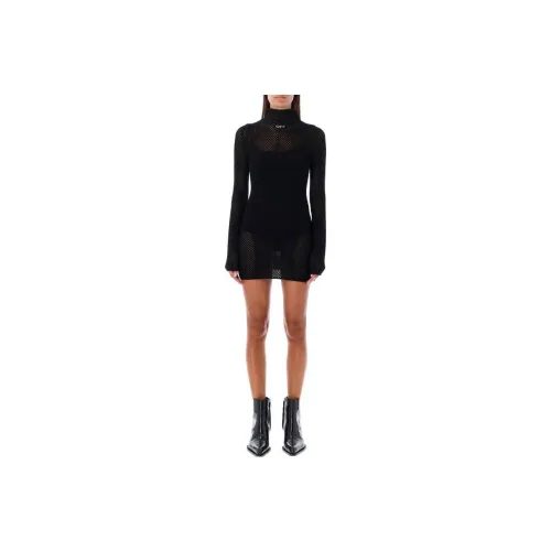 OFF-WHITE Intarsia-logo Mesh Knitted Dress