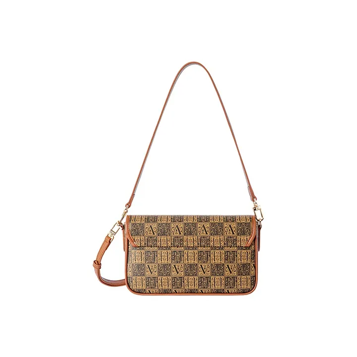 VANESSA HOGAN Monogram Cow Leather Shoulder Bag Medium Size Women's Green/Brown-8