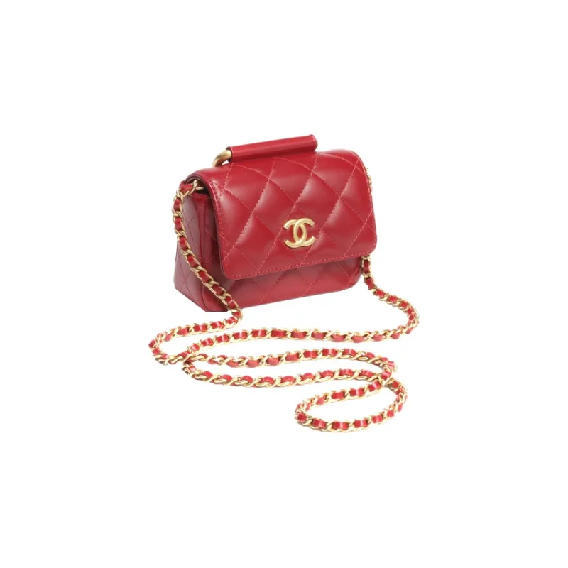 CHANEL Lambskin Shoulder Bag, Crossbody Bag, Handbag Women's Red-1