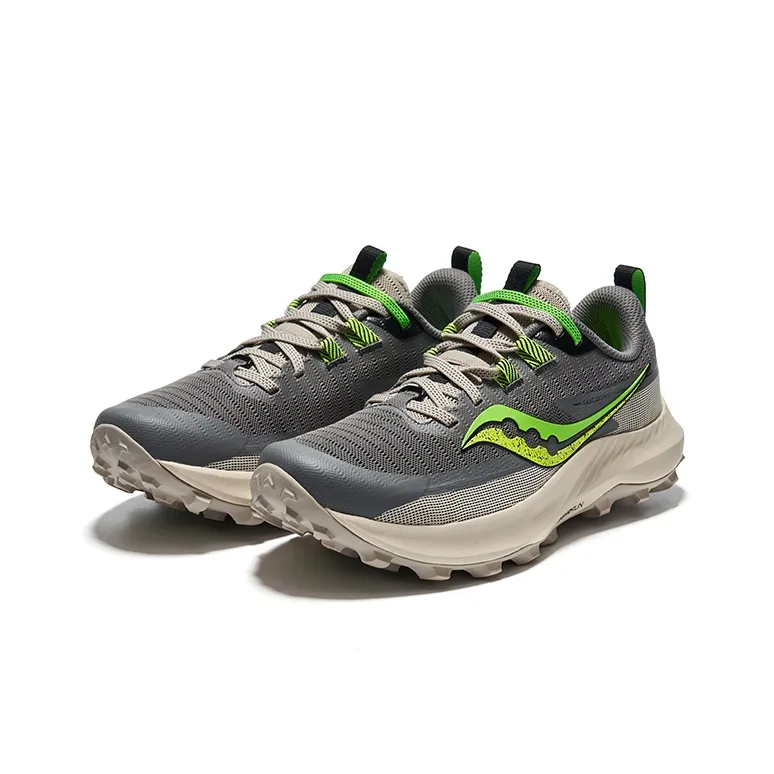 Saucony Peregrine 13 Peregrine Falcon 13 Slip Resistant Breathable Low Top Trail Running Shoes Women's Gray Green-2