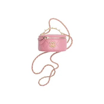 CHANEL Lambskin One Shoulder Crossbody Makeup Bag Women's Pink