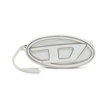 DIESEL Cow Leather Wrist Bag, Clutch, Shoulder Bag, Crossbody Bag Trumpets Women's Silver