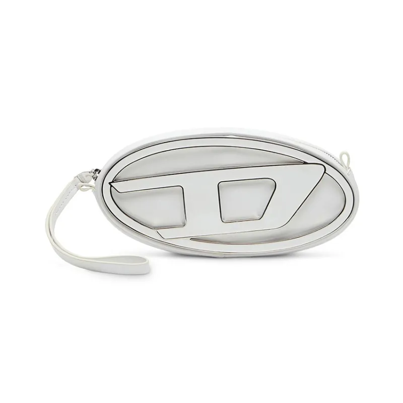 DIESEL Cow Leather Wrist Bag, Clutch, Shoulder Bag, Crossbody Bag Trumpets Women's Silver-0