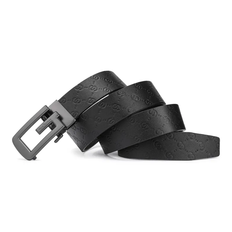 FAIRWHALE Double C Embossed Texture Design Automatic Buckle Genuine Leather Belts Men's Width 3.5CM-2